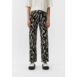 Bimba Y Lola High Waisted Zebra Animal Print Denim Straight Leg Trousers Sz 12